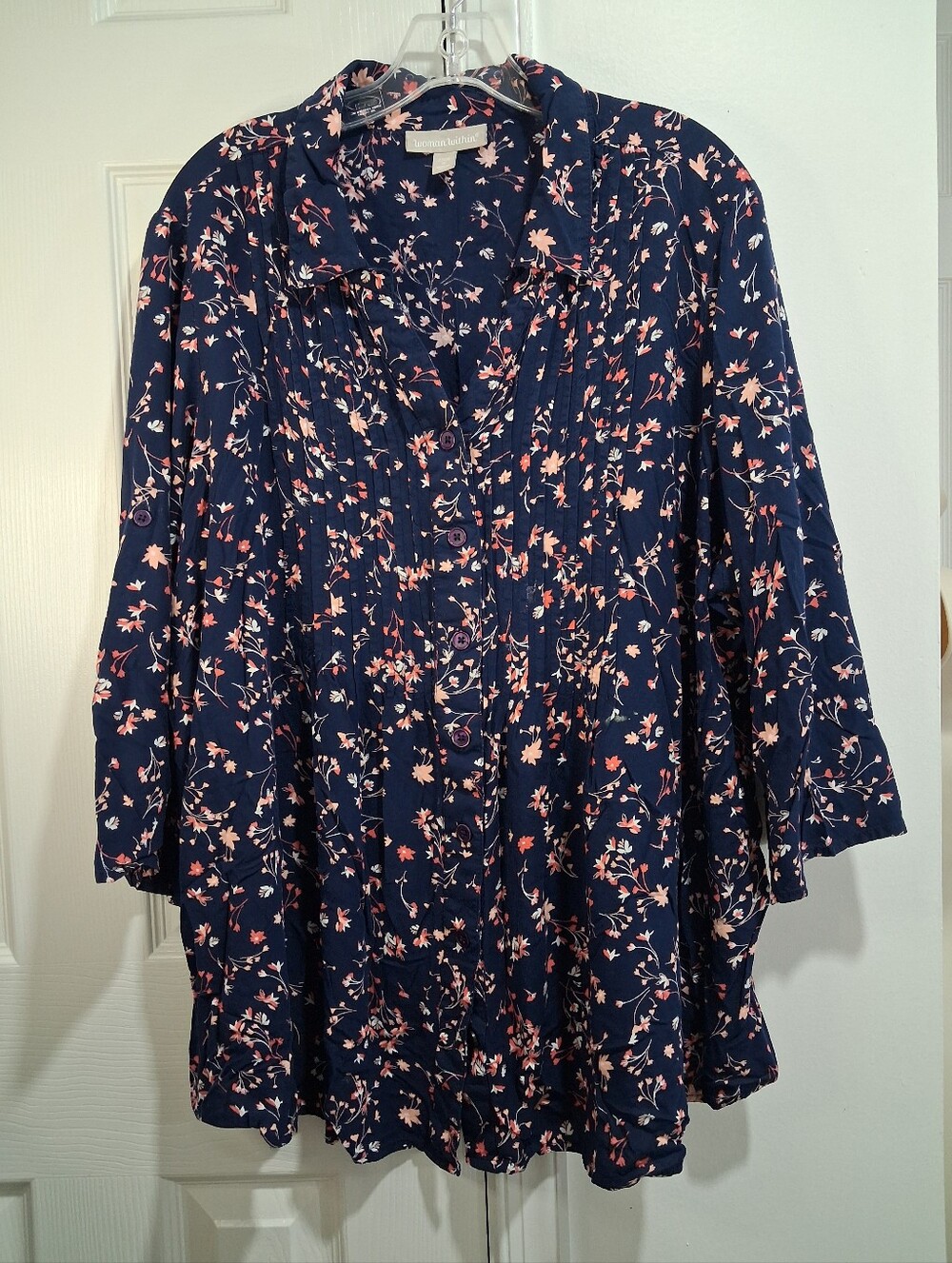Woman Within Navy Floral Button-Front Blouse